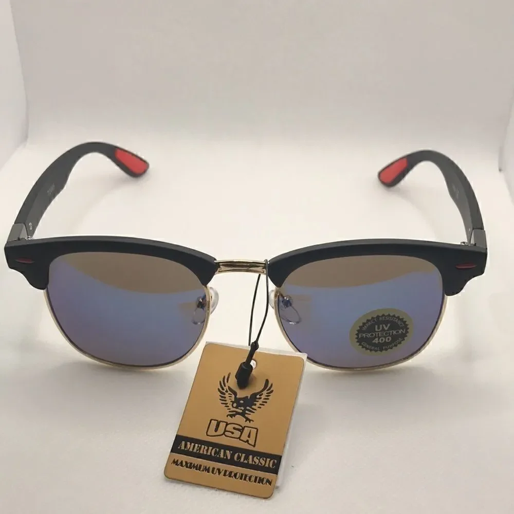 American Classic Retro Black Frame Blue Multi Lens